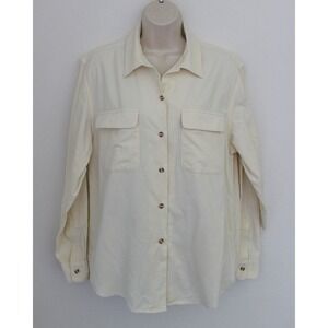 Brooks Brothers Micro Corduroy Shirt Womens Small Ivory Button Down Long Sleeve